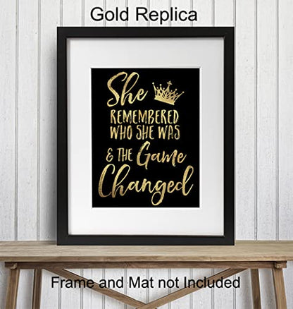 Inspiration Motivational poster for Woman - She Remembered Who She Was And the Game Changed - Teen Girls Women Bedroom Wall Art & Decor - Encouragement Gift - Motivation Saying Poster 8x10