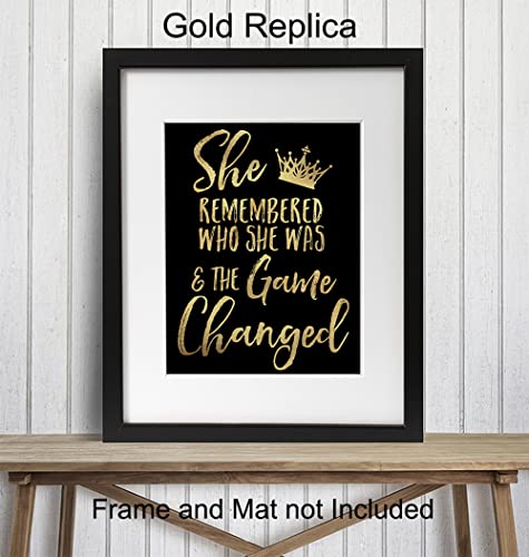 Inspiration Motivational poster for Woman - She Remembered Who She Was And the Game Changed - Teen Girls Women Bedroom Wall Art & Decor - Encouragement Gift - Motivation Saying Poster 8x10