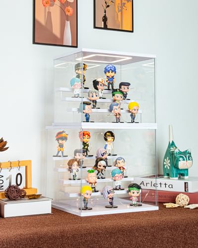 Clear Acrylic Display Case with Light , 6 Tier Display Box Stand Assembly Dustproof Protection Showcase for Collectibles Action Figures (White 6 Tier L 19.7*12.6*16.5in；50×32×42cm) - color: White with light, size: 6 Tier L 19.7*12.6*16.5in；50×32×42cm
