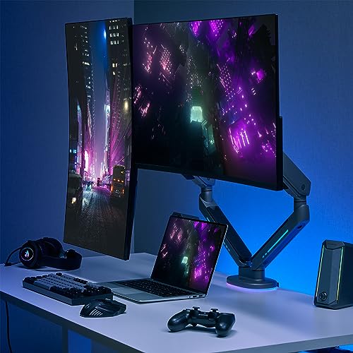 AVLT Dual 27”-43” RGB Gaming Monitor Arm Desk Mount Built-in 20 Lighting Modes Touch Button Control Fits Flat/Curved/Ultrawide Screen Height Swivel Tilt Rotation Adjustable Monitor Stand -Dark Gray - color: Dark Gray - Dual