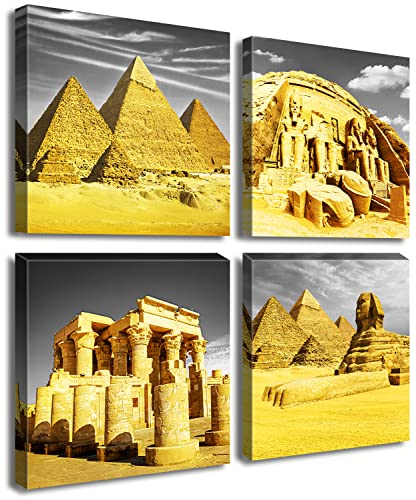 DJSYLIFE Bedroom Decor Gold Wall Art Egyptian Pyramids Canvas Print Picture Gray White Posters Modern Artwork for for Living Room Bathroom Office Home Decoration Framed Ready to Hang 12"X12"X4 - color: pyramids