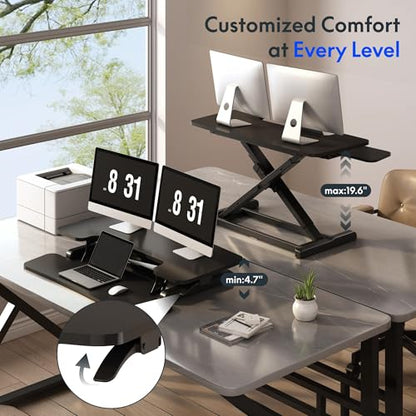 FLEXISPOT Standing Desk Converter 40" Large Desk Riser, Spacious Desktop Riser Sit Stand Computer Workstation with Wide Keyboard Tray, Ergonomic Height Adjustable Stand Up Desk Converter, Black - color: Black, size: 40"