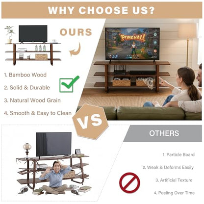 Tiita Wooden TV Stand for 65 Inch TV, Modern Media Console Table with 3-Tier Storage Shelves, Long Entertainment Center for Living Room, Walnut TV Stand with Open Display Rack - color: Walnut With 3 Layers