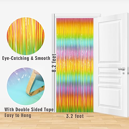 GOER 3.2 ft x 8.2 ft Metallic Tinsel Foil Fringe Curtains Party Photo Backdrop Party Streamers for Birthday,Graduation,New Year Eve Decorations Wedding Decor(1 Pack,Candy Macaroon Multicolor) - color: Candy Macaroon Multicolor, size: 1 Pack