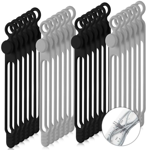 Nuanchu 40 Pcs Silicone Cable Ties Reusable Holder Adjustable Straps Multipurpose Charging Cable Organizer for Fastening Charging Cords Wires(7.1 Inch,Black, Gray) - color: Black, Gray, size: 7.1 Inch