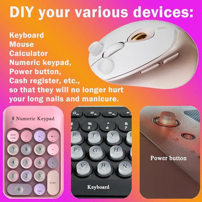 DIY Raised Keyboard Sticker with Letter Decals for Long Nails, 80 Pcs Adhesive Keycap Riser for Nail Art Protective Keycap Silicone Sticky Pad Suitable for Tying and Gaming (Translucent-Cylinder)