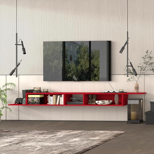 Atelier Mobili Floating TV Stand for Up to 65 Inch TVs – Wall Mounted Floating Shelf for Under TV, Entryway Organizer & Bedroom Vanity – Multi-Purpose Storage & Display Console (Red, 100INCH) - color: Red, size: 100INCH