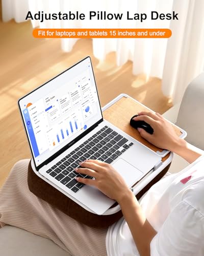 Lap Desk with Storage Cushion Washable - with Magnetic Mouse Pad, Scented Cotton Pads - Multi-Functional Lap Desk for Home Office Couch Bed -Fits Up to 15 Inch Laptop
