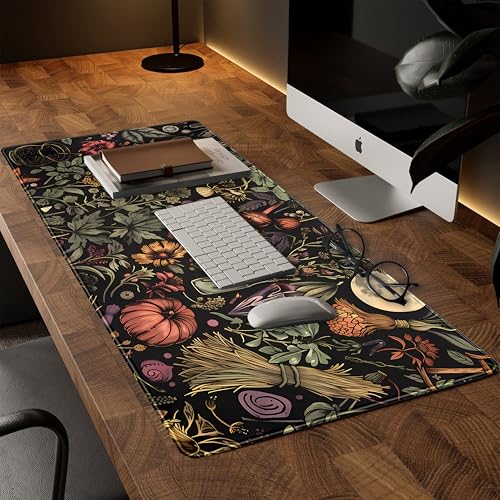 Desk Mat Botanical Witchery Mouse Pad Gaming Mat Dark Keyboard Mat, Long Mouse Mat XXL Extended Desktop Pad Computer Mats with Stitched Edges, Office Desk Accessory Home Decor 31.5" x 15.7" - color: Night Flower Fruit