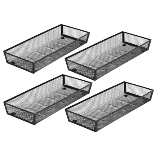 BYCY Silverware Drawer Organizer, Mesh Utensil Organizer for Kitchen Storage, Black Steel Metal Mesh Tray for Flatware Fork Spoon Knife… (15 * 6-4P-Black) - color: 15*6-4P-Black
