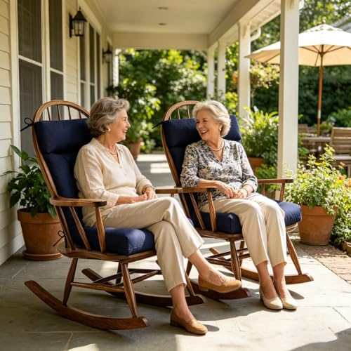 Indoor Outdoor Rocking Chair Cushion Waterproof Patio Seat Pad Tufted Rocker Chair Cushion for Home Garden 40×20in Black - color: Black