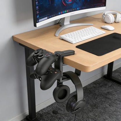 Controller Holder & Headphone Hook, Black | 3-in-1 Rotatable Under Desk Hook, Compatible with PS5/Xbox, Dual Game Controller Stand, Headset Hanger, Gaming Desk Organizer