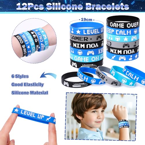 124Pcs Video Game Party Favors for Kids Gamer Birthday Supplies - Controller Straw Paper Bag Stamp Bracelet Glow Sticker Keychain Gaming Sticker, Boy Game On Pinata Filler Goodie Stuffer Decor