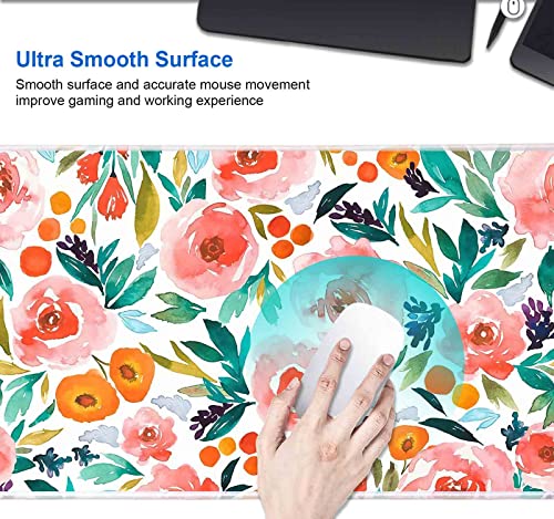 IMAYONDIA Large Floral Gaming Mouse Pad Mat with Stitched Edges, Extended Mousepad, Non-Slip Rubber Base Keyboard Pad, Desk Pad for Gamer, Office, (31.5” x 11.8” x 0.12”) - Watercolor Rose Flowers - color: Pink Rose Flowers