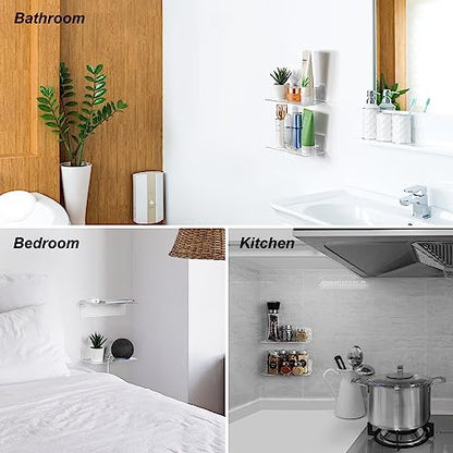 OAPRIRE Clear Acrylic Floating Shelves Set of 2 - Easily Expand Wall Space - Small Wall Shelf with Strong Adhesive for Bathroom, Bedroom, etc - color: Fully Clear