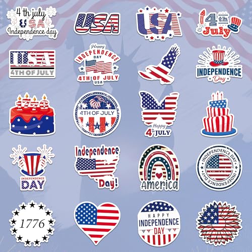 DETICKERS 4th of July Stickers 50 PCS Waterproof Independence Day Vinyl Stickers Patriotic Independence Day Gifts for Adults - style: 4th of July