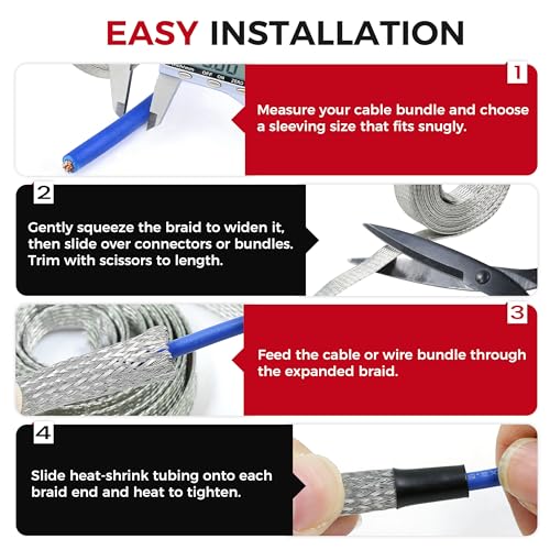 5/16" Wide Tinned Copper Braided Metal Wire Shielding Sleeve Ground Strap Automotive Flat Mesh Flexible Expandable Sheath (8mm ID-38ft) - size: 5/16 in Wide(0.20 in Dia)-38ft