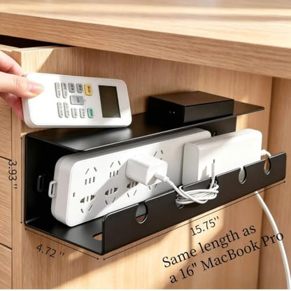 Ovanmexis Under Desk Cable Management Tray, 2-Pack, Black | Quick-Release Mount, Snap-On Tool-Free, Includes Magnetic Cable Clips & Straps, No Drill Hidden Base - color: Black