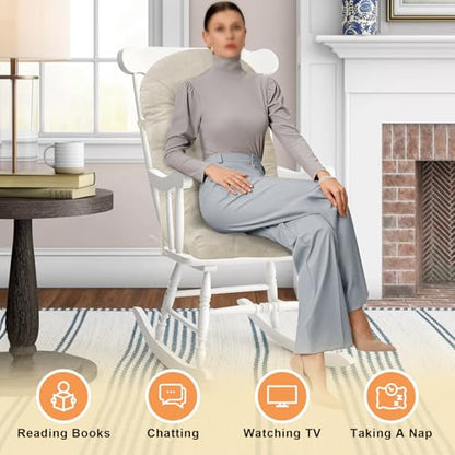 Rocking Chair Cushion - Soft Chenille Fabric Seat Pad with Tufted Design, Non-Slip Bottom and Secure Ties, for Nursery Glider, Adirondack and Indoor Rocker Chair, 44x19x4 Inch, Oyster White - color: Chenille | Oyster White
