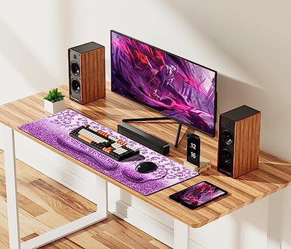 iLeadon Mouse Pad Set, Desk Mat + Mouse Pad with Wrist Rest + Keyboard Wrist Rest + Coaster, 4in1 Large Gaming Mouse Pad Glitter Leopard Mouse and Keyboard Pad Set for Home Office, Purple - color: Purple