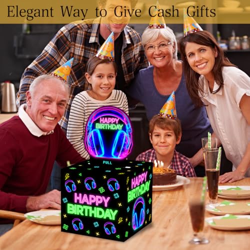 ChillHui Neon Headphone Birthday Money Gift Boxes for Cash, Game Headphone Birthday Money Pull Box for Men Women Girls Boys - color: Headphone