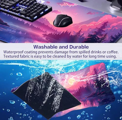 Sunset Mountain Landscape Extended Mouse Pad Game Office Sewing Table Mat | Large Extended Mouse Pad; Full Desk Coverage; Waterproof Coating; Stable Anti-Slide Base For Gaming, Office, Study Daily Use - color: Mountain Scenery