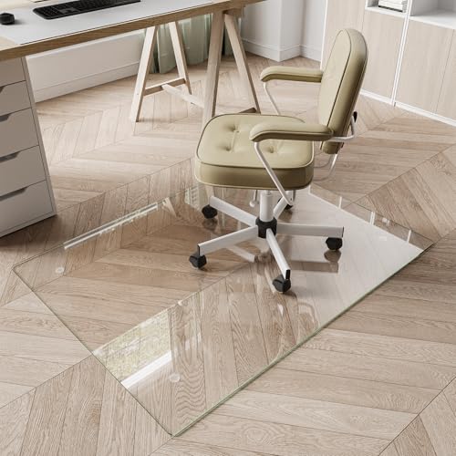 Koonmi Chair Mat for Carpet, Tempered Glass 30"x48" Office Chair Mat, Glass Chair Mats with Rounded and Polished Edges, Ideal for Hardwood Floor, Carpet, Office, Desk, Rolling Chair - color: Transparent, size: 30"x48"