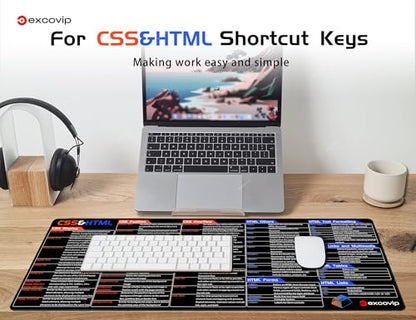 excovip CSS&HTML Commands Shortcuts Mouse Pad -80x30x0.2 cm Extended Large Cheat Sheet Mousepad PC Office Spreadsheet Keyboard Mouse Mat Non-Slip Stitched Edge 0485 - color: For CSS&HTML