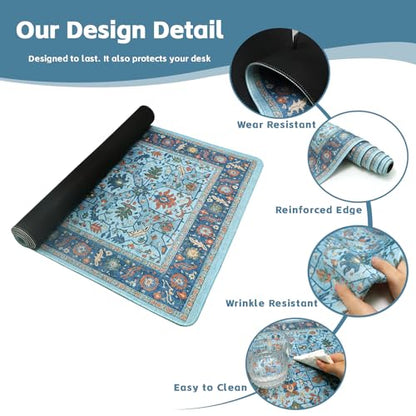 Baziabbo Blue Cute Desk Mat,XXL Extended Large Mouse Pad,Gaming Mousepad with Stitched Edge,Non-Slip Rubber Base Keyboard Desk Pad for Home Office Study Game (Blue-A) - color: Blue-A