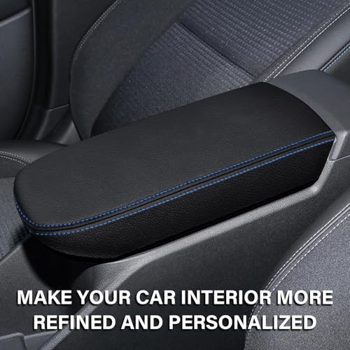 Console Cover for 2024 2025 2026 Chevrolet Trax (LS/1RS/LT/2RS/ACTIV) Leather Center ArmRest Box Cover Pad 2024 2025 2026 Chevy Trax Accessories Protector Cushion (Blue Stitches) - color: blue