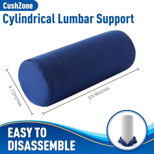 CushZone Lumbar Roll Support Pillow for Office Chair, Car, Gaming Chair, Memory Foam Back Cushion with Washable Cover for Relieving Back Pain & Improving Posture,Blue - color: Blue, size: Standard