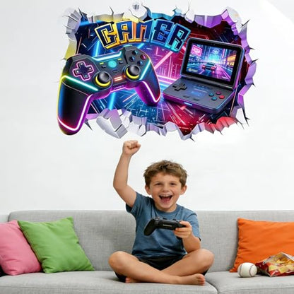 Game Wall Decal Large 3D Gamer Wall Stickers - Gamer Controller Gaming Wall Decals Peel and Stick for Boys Room Teenagers Boy Bedroom Playroom Wall Decor Bedroom Playroom