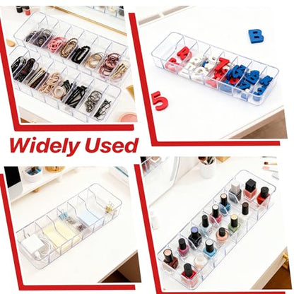 4 Pack Cable Organizer Box with Lid, Clear Plastic Cord Storage Box for Home & Office, Includes 8 Dividers & 40 Cable Ties (27 x 9.5 x 6 cm)