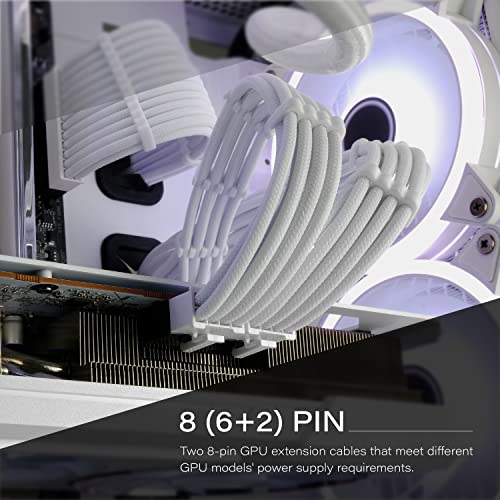 EZDIY-FAB PSU Extension Cable Sleeved Custom Mod PC Power Supply Cable, Soft Nylon Braided with Comb Kit 24PIN/8PIN to 6+2Pin/ 8PIN to 4+4PIN-30CM 300MM - All White Edition - color: Pure White