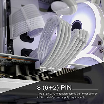 EZDIY-FAB PSU Extension Cable Sleeved Custom Mod PC Power Supply Cable, Soft Nylon Braided with Comb Kit 24PIN/8PIN to 6+2Pin/ 8PIN to 4+4PIN-30CM 300MM - All White Edition - color: Pure White