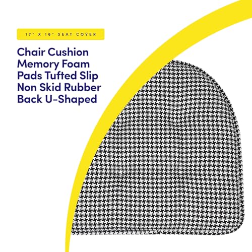 Sweet Home Collection Chair Cushion Memory Foam Pads Tufted Slip Non Skid Rubber Back U-Shaped 17" x 16" Seat Cover, 2 Count (Pack of 1), Houndsooth Black - color: Houndsooth Black, size: 2 Pack, style: Foam Pads