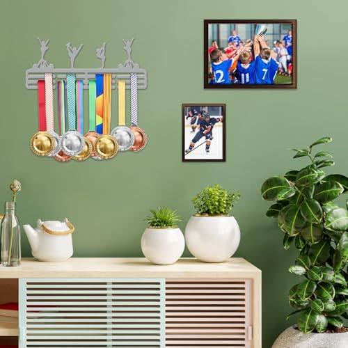 Resama Medal Hanger Holder Display Wall Rack Frame Shelf-Medal Hanger Awards Ribbon Soccer,Gymnastics,Holder Display Rack for 60 Medals - color: Gymnastic Silver