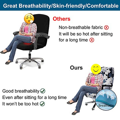 WOMACO Office Chair Covers, Stretch Computer Chair Cover with Armrest Covers, Universal Boss Chair Covers Modern Simplism Style High Back Chair Slipcover (Leaves and Flowers, Large) - color: 2-white Flowers