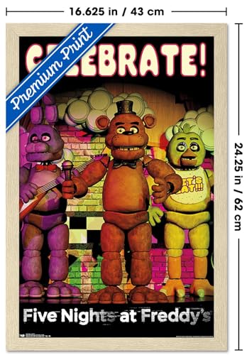 Five Nights at Freddy's - Celebrate Wall Poster, 22.4L" x 14.7W", Blonde Framed Version - color: Blonde Framed Version, size: 22.4"L x 14.7"W