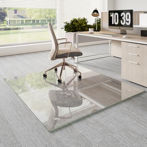 Koonmi Chair Mat for Carpet, Tempered Glass 45"x53" Office Chair Mat, Glass Chair Mats Protector with Rounded and Polished Edges, Ideal for Hardwood Floor, Wooden Floor, Carpet, Desk Rolling Chair - color: Transparent, size: 45"x53"