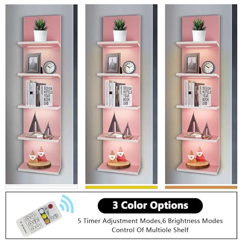 5 Tier Pink Wall Shelf Unit, Pink Shelves, Wall Shelves for Bathroom,Bedroom, Vanity Shelves, Wall Mount Vertical Lack Shelf with led - color: Pink