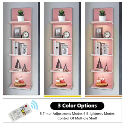 5 Tier Pink Wall Shelf Unit, Pink Shelves, Wall Shelves for Bathroom,Bedroom, Vanity Shelves, Wall Mount Vertical Lack Shelf with led - color: Pink