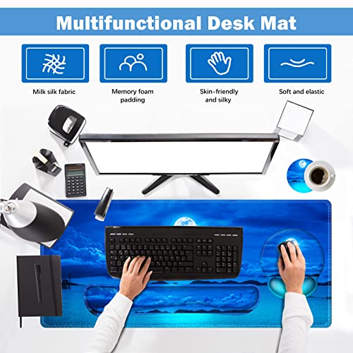 ARTSO Large Mouse Pad Set, Ergonomic Keyboard Wrist Rest Support, Memory Foam Gel Extended Non-Slip Desk Blotter Pad for Office, Home, Moon Blue Sea - color: Moon Blue Sea