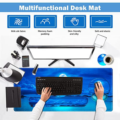 ARTSO Large Mouse Pad Set, Ergonomic Keyboard Wrist Rest Support, Memory Foam Gel Extended Non-Slip Desk Blotter Pad for Office, Home, Moon Blue Sea - color: Moon Blue Sea