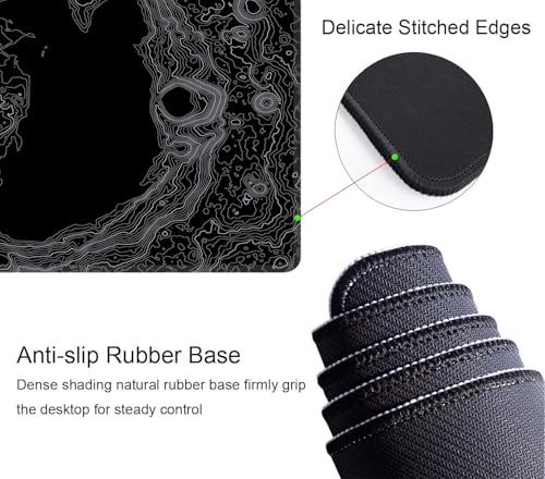 Moon Topographic Map Desk Mat Black Large Mouse Pad XL Extended Gaming Mousepad Keyboard Mouse Mat Desk Pad for Computer Laptop 31.5''X11.8'' Non-Slip Rubber Base with Stitched Edges - color: Moon Topographic Map