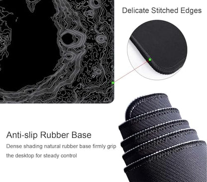 Moon Topographic Map Desk Mat Black Large Mouse Pad XL Extended Gaming Mousepad Keyboard Mouse Mat Desk Pad for Computer Laptop 31.5''X11.8'' Non-Slip Rubber Base with Stitched Edges - color: Moon Topographic Map