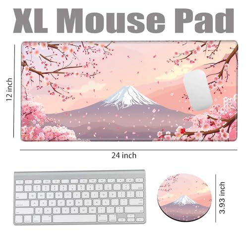 Gaming Mouse Pad Cherry Blossom Desk Mat Sakura Mousepad XL Desk Pad 24x12 Computer Mat Large Mouse Pads for Wireless Mouse Office Laptop Accessories Gift - color: Pink Sakura, size: 24''X12''