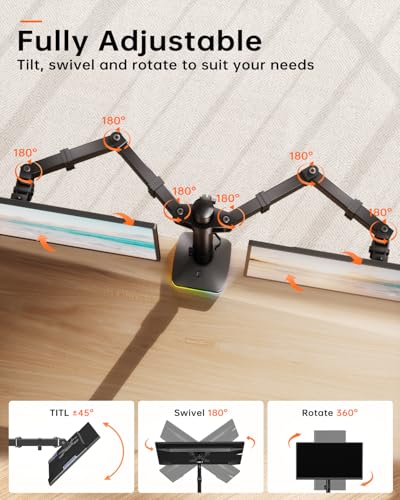 Afaloona RGB Dual Monitor Stand with USB Hub, Dual Monitor Mount for 13-27 Inch Screens, Adjustable Arm Desk Mount with 1 USB-C & 2 USB Ports, Height Swivel Tilt Rotation, VESA 75x75/100x100 - size: RGB Dual Monitor Arm