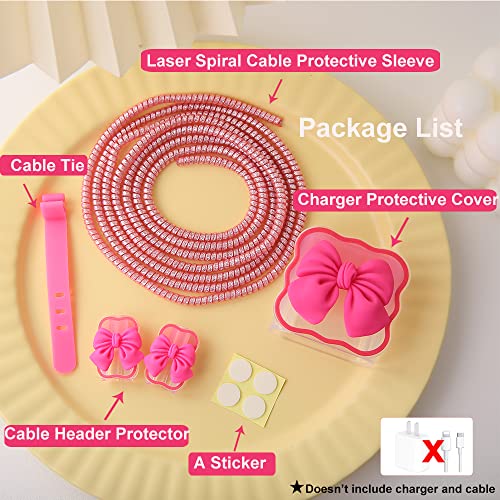 Compatible with iPhone 18W/20W USB-C Charger Cover Cute 3D Bow Tie Design Clear Soft Charger Protector Kawaii Cable Saver for iPhone 11 12 13 14 Pro Max Fast Power Adapter, Rose 2 (5in1) - color: Rose 2 (5 in 1)