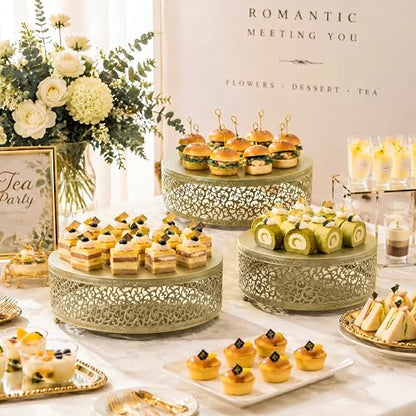3-Piece Metal Cake Stand Set, Round Buffet Risers (8 to 12 Inch) – Sturdy Dessert Cupcake Pastry Candy Plate Stands for Wedding, Birthday Party & Event (3P-Gold) - color: Gold, size: 3P-Round(8IN to 12 IN)